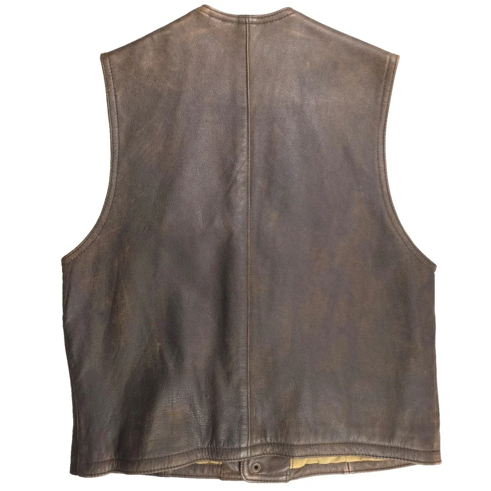 Structure Mens Leather Vest Small Brown Distressed Biker Moto Western‎ Gilet